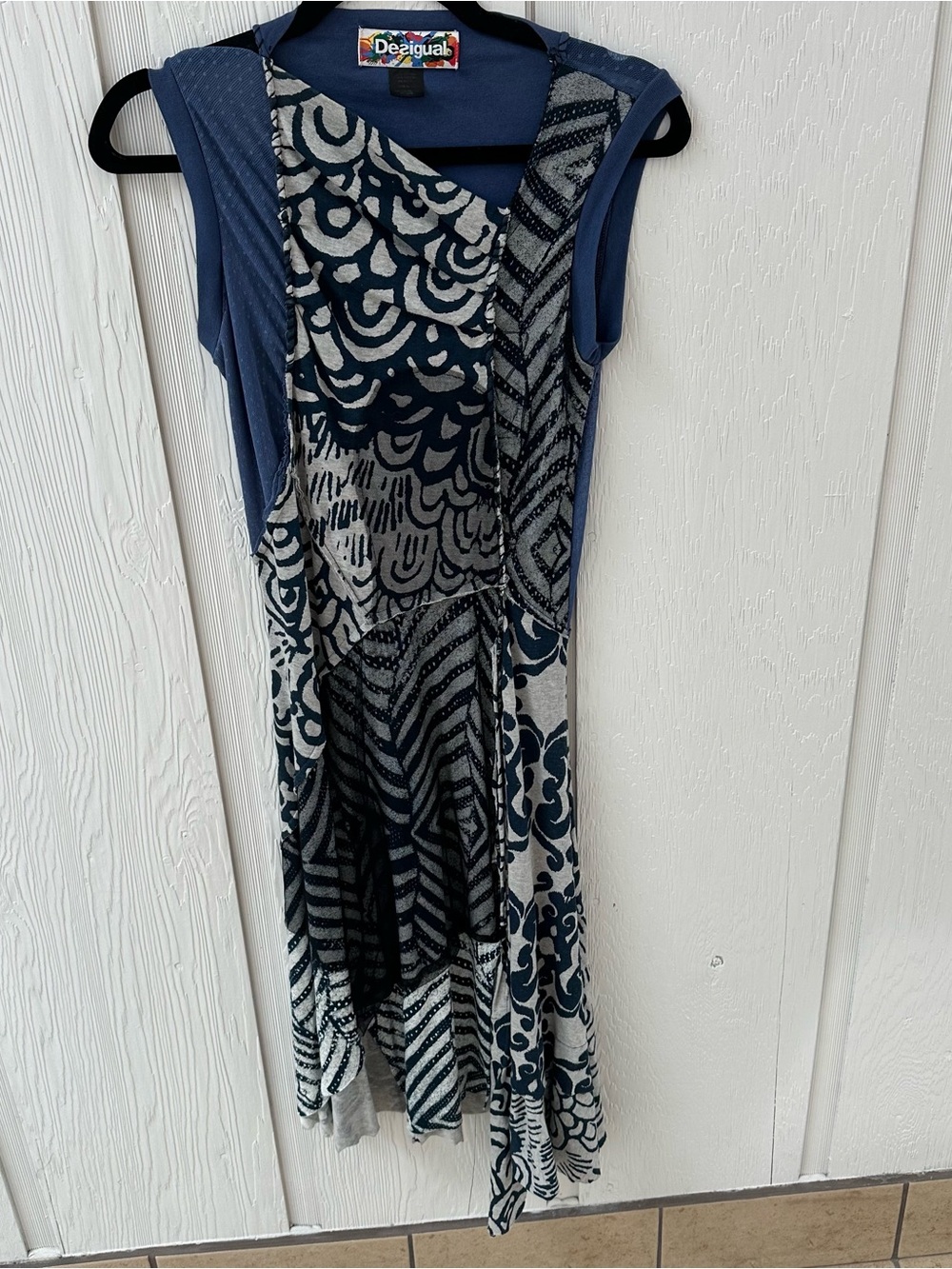 Desigual Blue & Gray Mixed-Print Sleeveless Dress